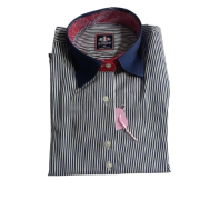 Scosta shirt, navyblue, black & white stripped.