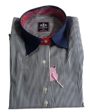 Scosta shirt, navyblue, black & white stripped.