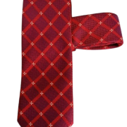 Tie, checked flowered, red with black stripes.