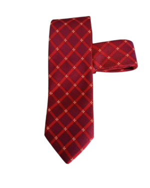 Tie, checked flowered, red with black stripes.