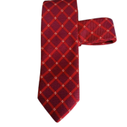 Tie, checked flowered, red with black stripes.