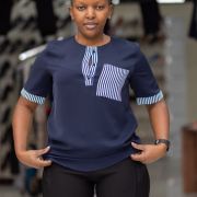 Ladies Blouse – Striped & Navy Blue – Size 36-40