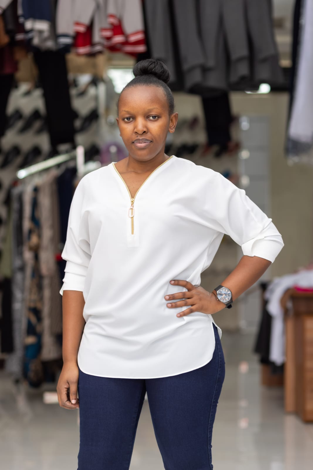 Ladies Blouses - Red/Navy Blue/White & with zipper - Size 36-50