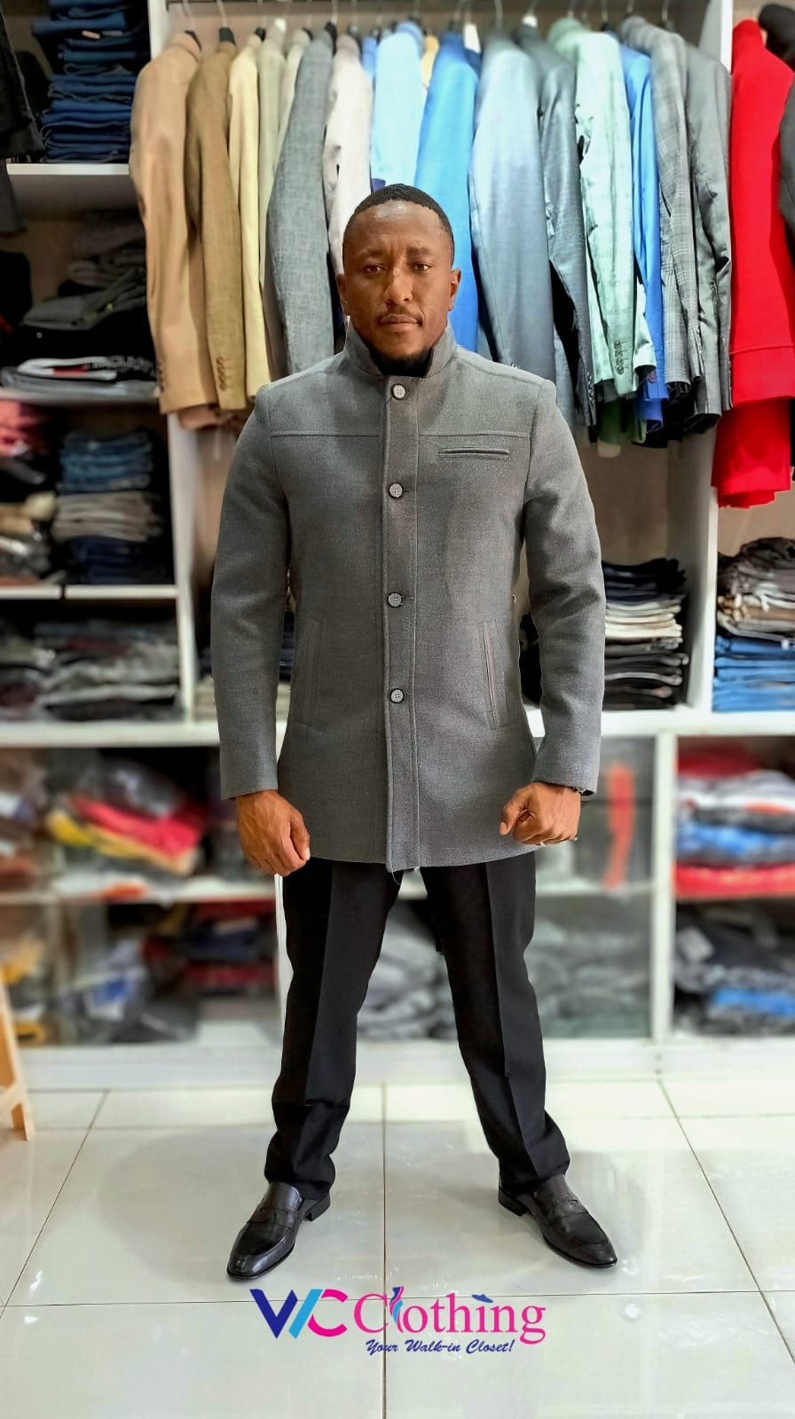 Men's Trench Coats - Grey - Wool, Polyester & Viscose - Sizes 46-56