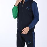 boys tracksuit; navyblue and green; polyster; available 6yrs, 8yrs =3,500